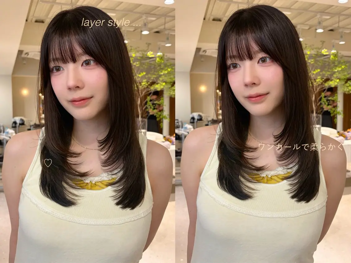 ミディアム カラー レイヤーカット カット ヘアカラー -みつま はるな-のヘアスタイル