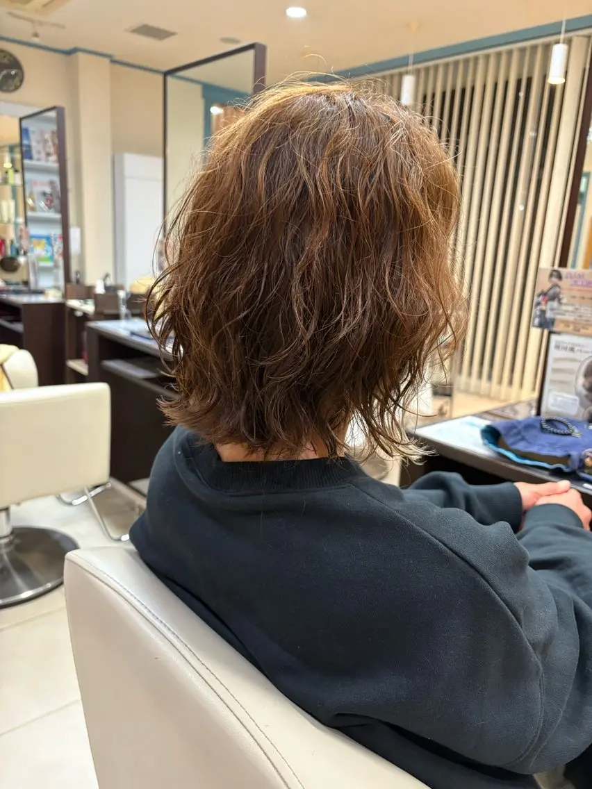 ミディアム パーマ ミディアムパーマ ボブ カット パーマ 朝生 海都のヘアスタイル