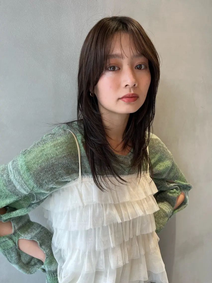 ミディアム カラー カット トリートメント 縮毛矯正ボブ&顔まわ レイヤー♡TOMOEのヘアスタイル