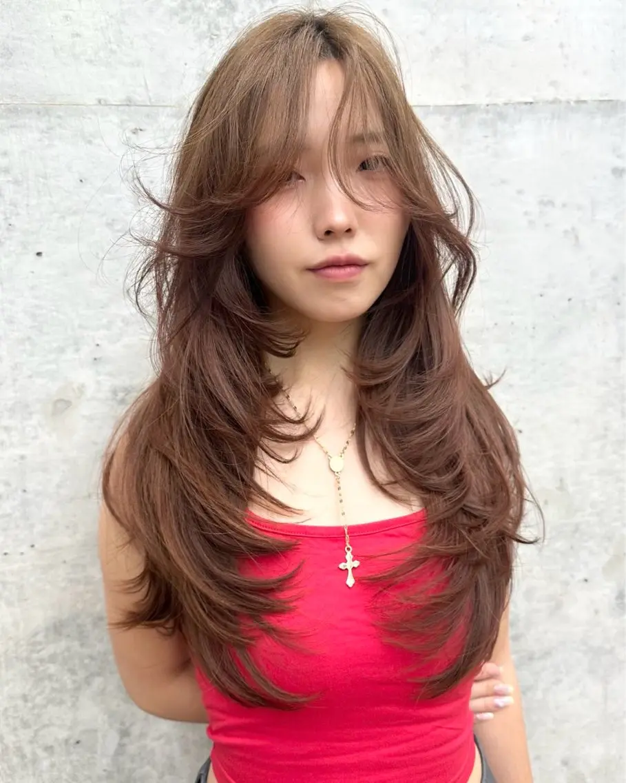 ロング ハッシュカット 韓国風ヘア レイヤーカット kouji メンズバレイヤージュのヘアスタイル