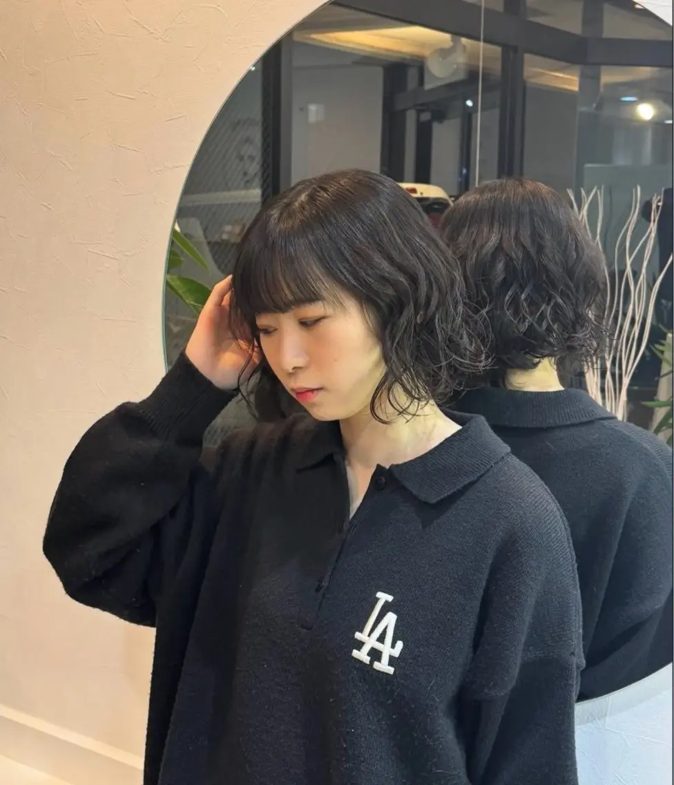 ショート パーマ ボブ 顔周りカット カット パーマ ハッシュカット・ハイ レイヤー/kanonのヘアスタイル
