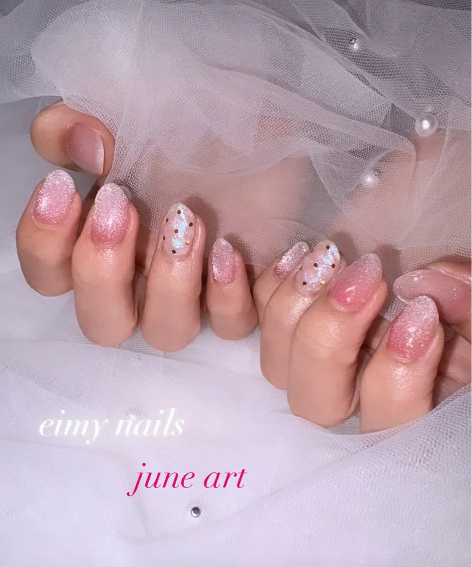 ネイル フラッシュネイル グラデーション ラメ(グリッター) マグネットネイル ピンク ハンドネイル eimy nails♡のネイルデザイン