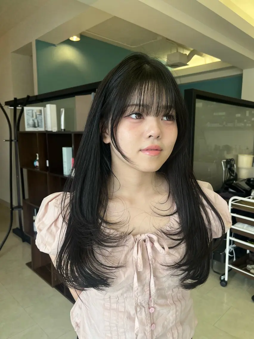 ロング カット オリーブカラー/ レイヤー特化/みづきのヘアスタイル