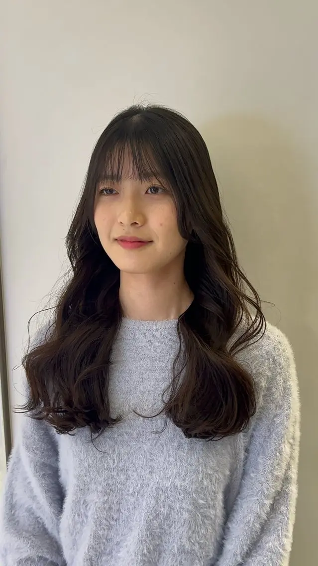 セミロング パーマ カット パーマ 韓国っぽ透け感カラー マンツーマン🫧なおのヘアスタイル