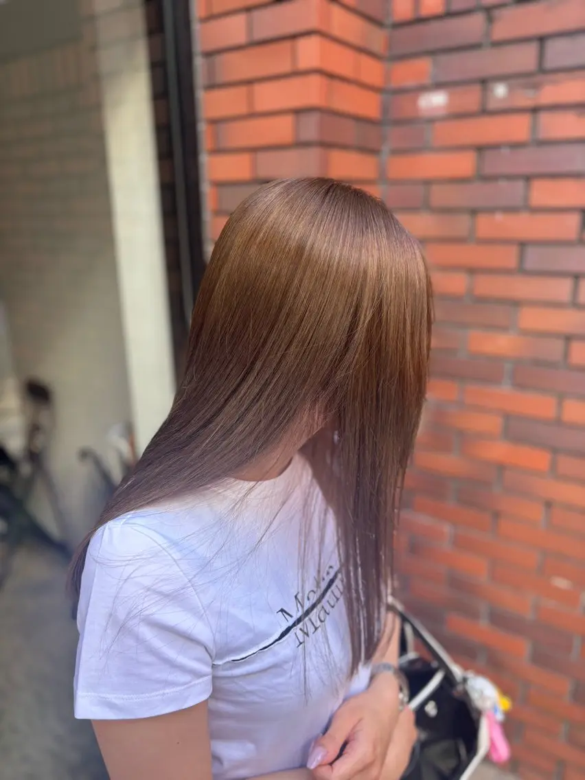 ロング ヘアカラー 透明感グレージュ/ 縮毛矯正/静岡のヘアスタイル