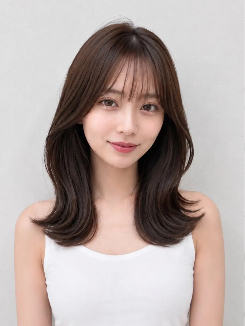 セミロング くびれヘア カット ヘアカラー トリートメント 顔周り/くびれヘア 韓国ヘア💕風間るなのヘアスタイル