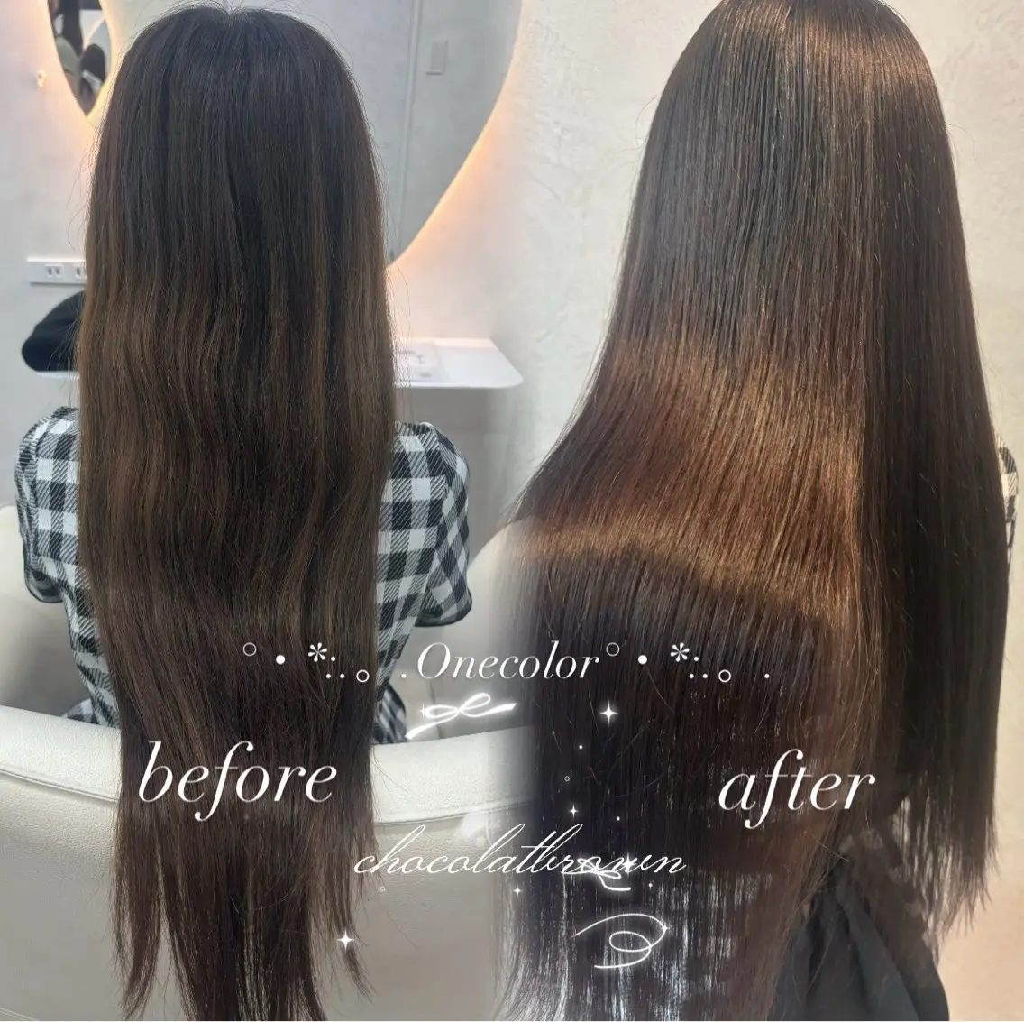 ロング カラー ブラウンカラー ショコラブラウン 透明感カラー オレンジ 髪質改善 ヘアカラー ️🫧中島遼香🫧 艶カラー/髪質改善のヘアスタイル