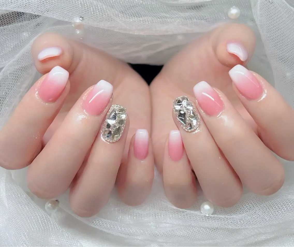 ネイル ハンドネイル 🎀PG🩵 ネイルサロンのネイルデザイン