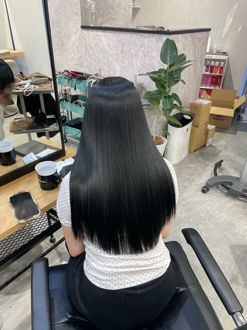 ロング カラー 黒髪 ブルーカラー ブルーブラック ヘアカラー 透明感カラー/艶髪 🎀UMI🎀のヘアスタイル