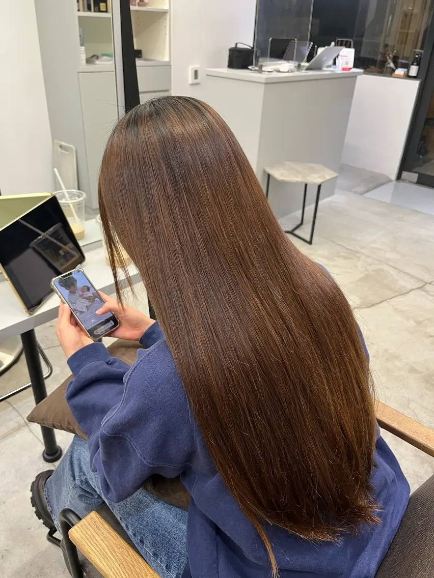 ロング パーマ 縮毛矯正 トリートメント 透明感×艶カラー ✨️美髪縮毛🍒リオのヘアスタイル