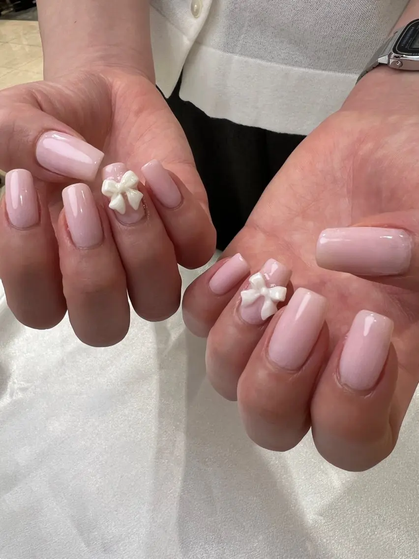ネイル オフィスネイル リボン シンプルネイル 【池袋】nuts nail なつみのネイルデザイン