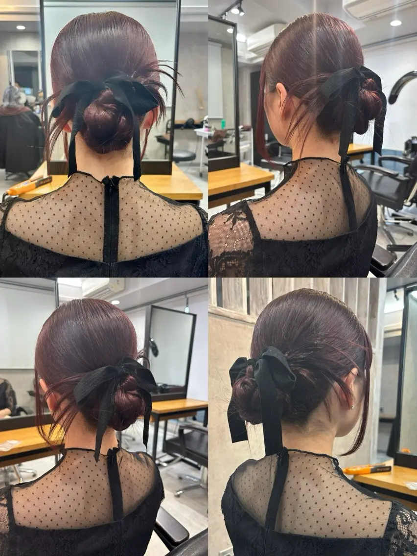 ヘアアレンジ お団子ヘア ヘアセット 松井那津子 /ハイライトブリーチのヘアスタイル