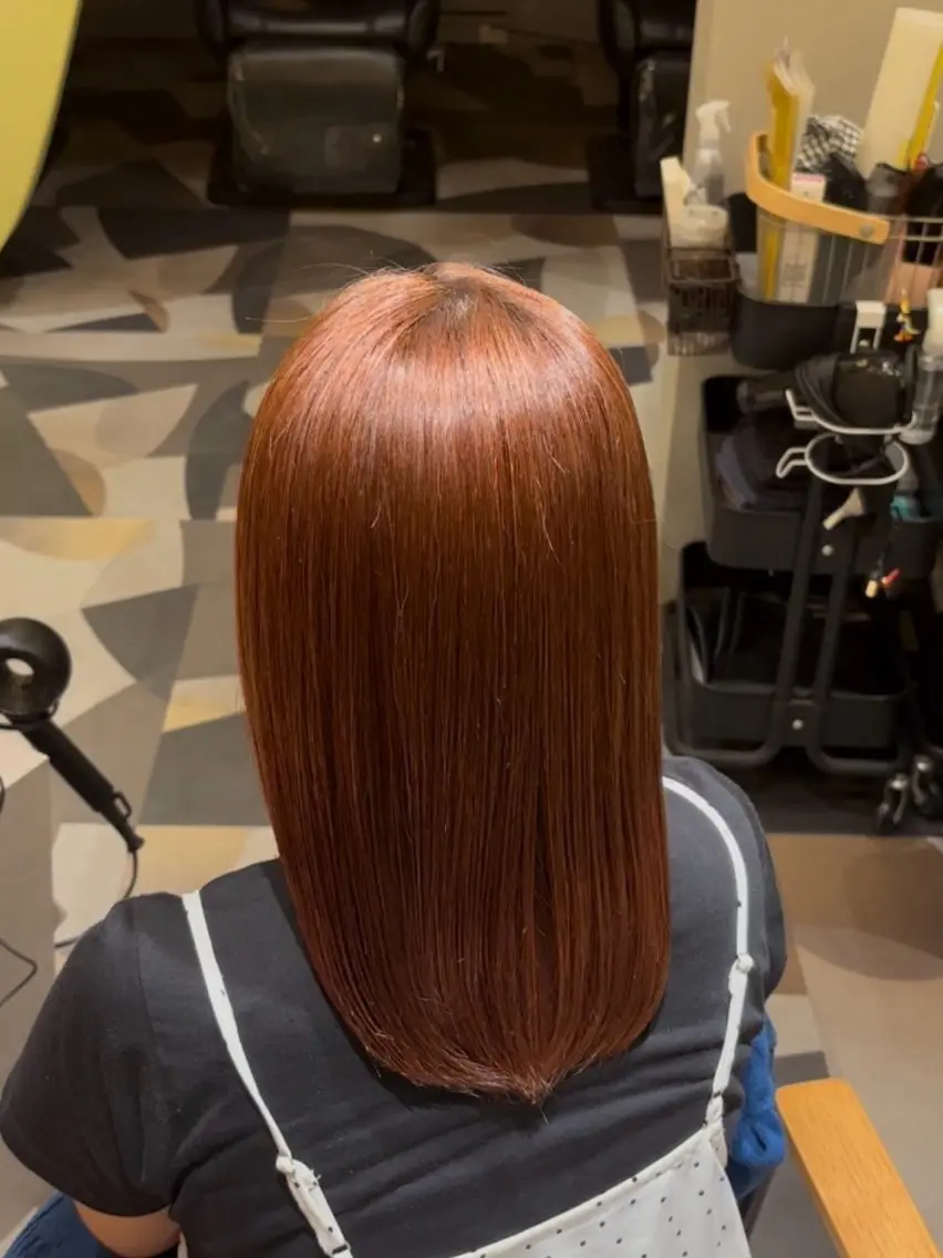 ロング カラー ブリーチ ブリーチなしカラー オレンジ ヘアカラー トリートメント みく⌇Amas 〚カットモデル募集〛のヘアスタイル