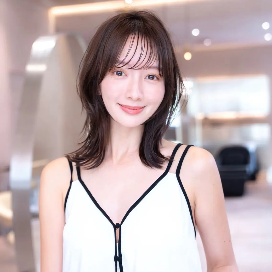 ミディアム カラー 透明感カラー レイヤーカット カット ヘアカラー 韓国レイヤー× 透明感暗髪/nanoのヘアスタイル