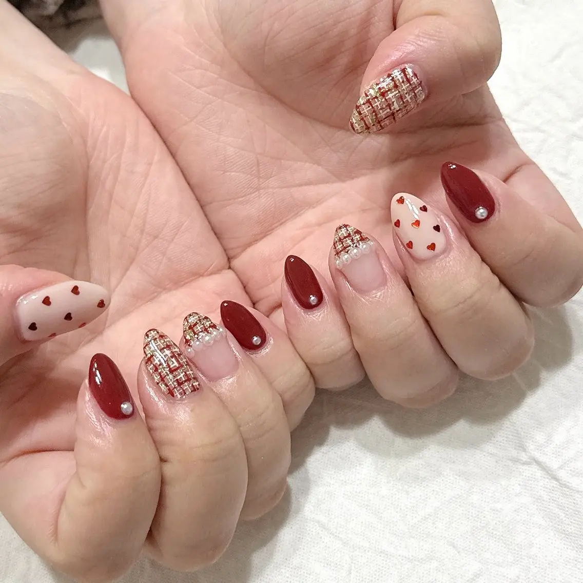 ネイル ハート ピンク ピンクベージュ ハンドネイル peaberry nailのネイルデザイン