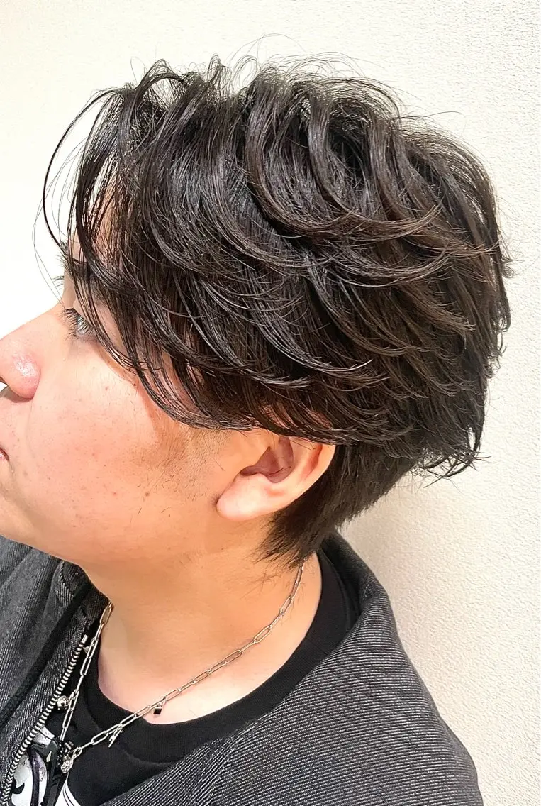 ショート パーマ メンズ フェザーパーマ メンズパーマ カット パーマ 骨格整形カット/ ショート✂️堀夢哉のヘアスタイル