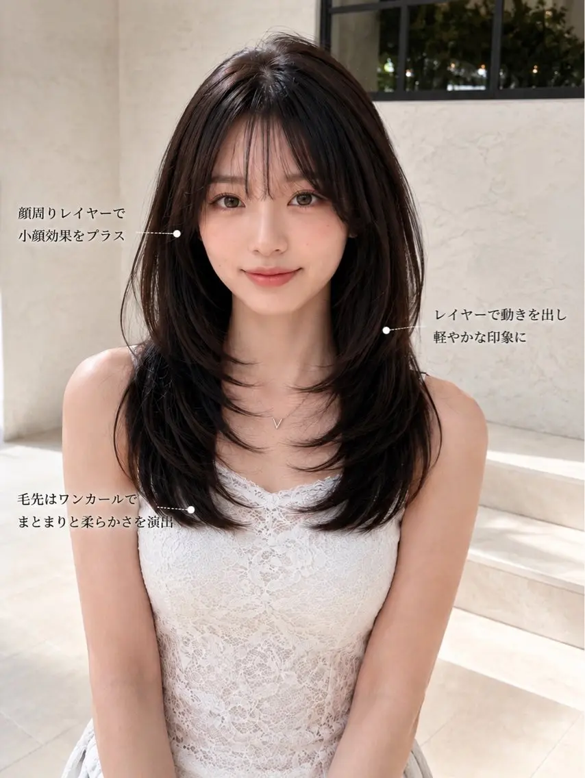 ミディアム 顔まわりレイヤー 顔周りカット 韓国風ヘア レイヤーカット 小顔カット カット トリートメント 透明感カラー/韓国レ イヤー/宮下知也のヘアスタイル