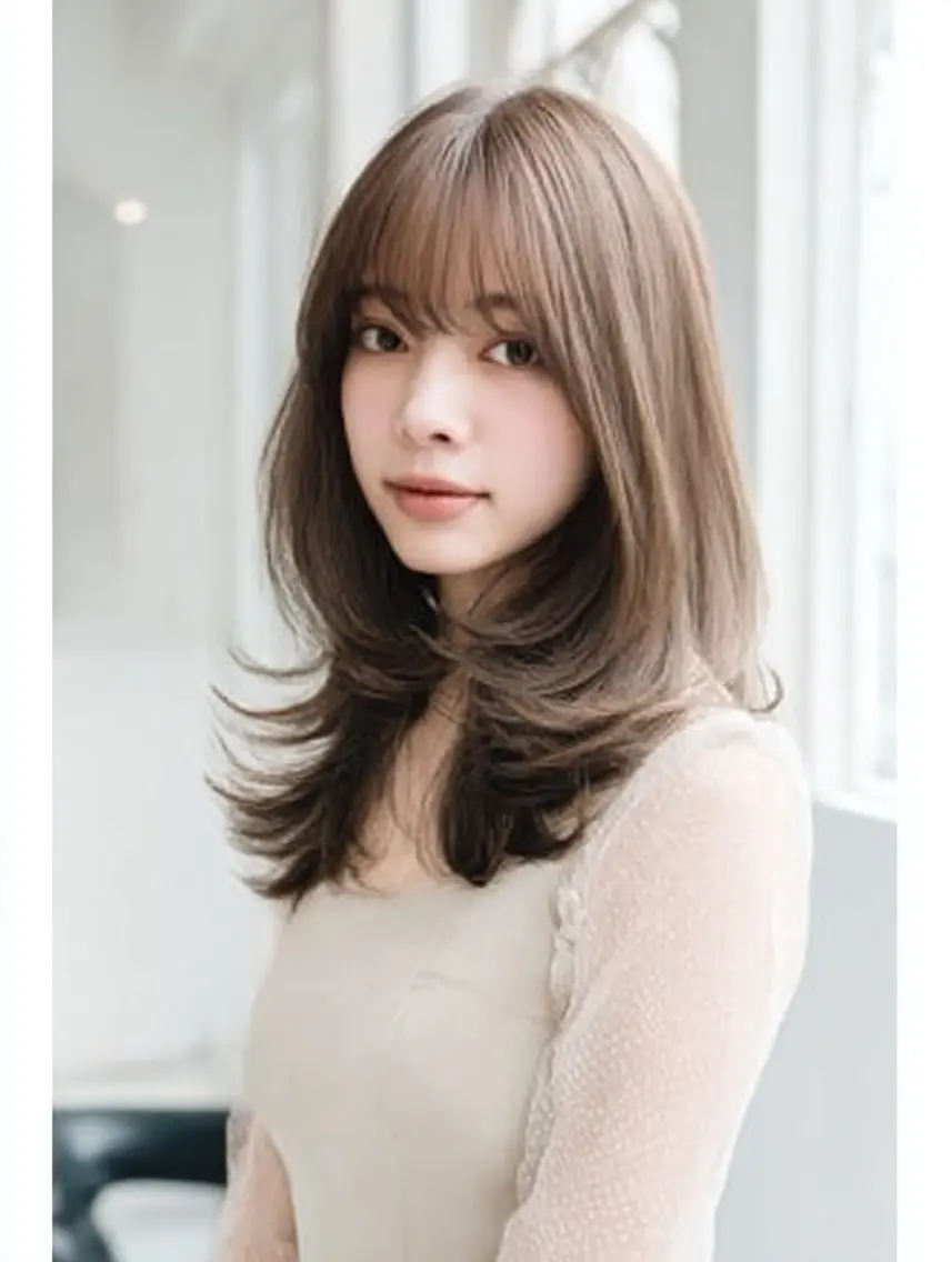 ミディアム 顔まわりレイヤー 顔周りカット ハッシュカット ハイレイヤー 韓国風ヘア カット ヘアカラー トリートメント ✨毛髪診断で絶対綺麗 ✨美髪艶髪専門✨高浪のヘアスタイル