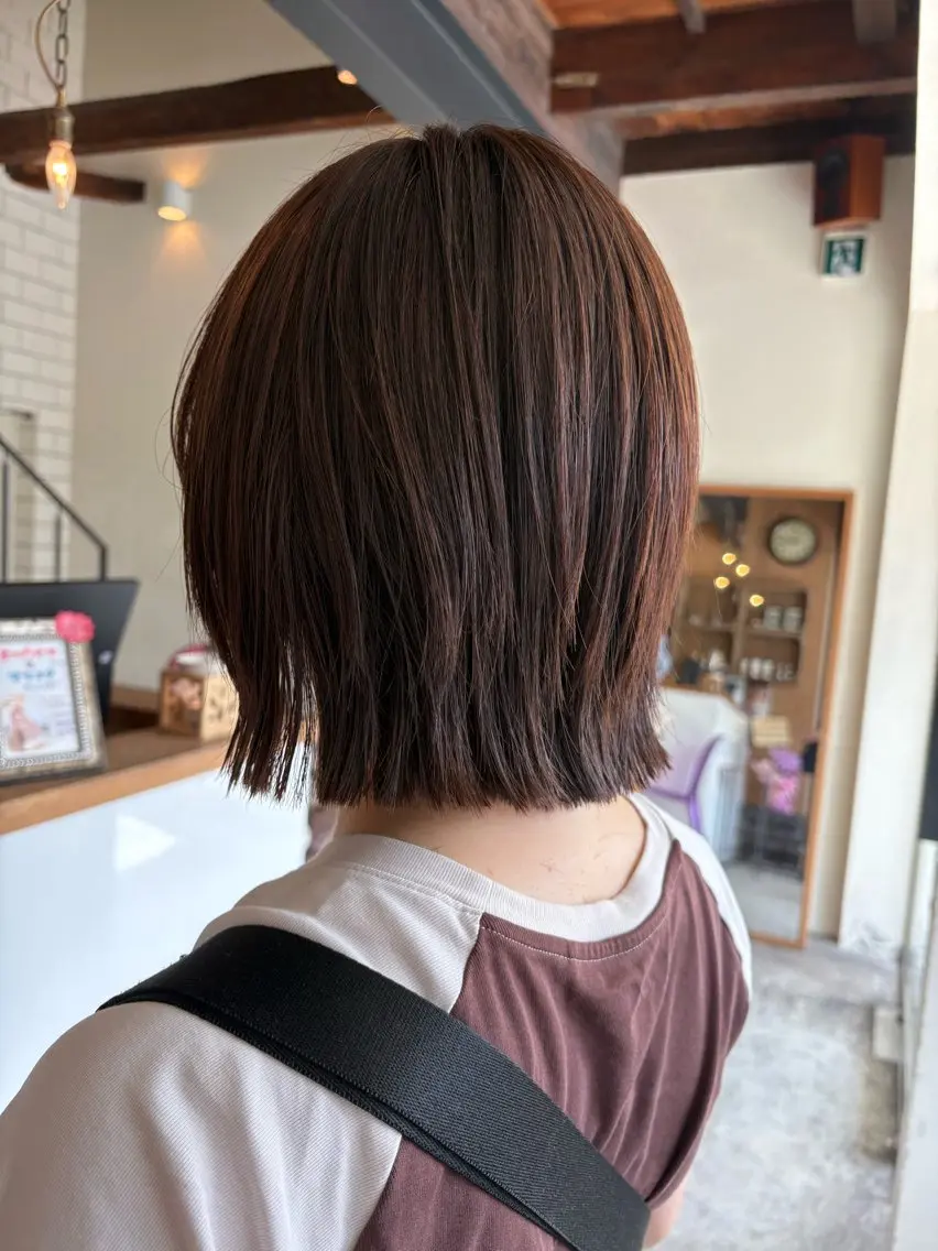 ミディアム ボブレイヤー ボブ レイヤーカット カット 縮毛矯正 切りっぱなしボブ/ 三瀬翔のヘアスタイル