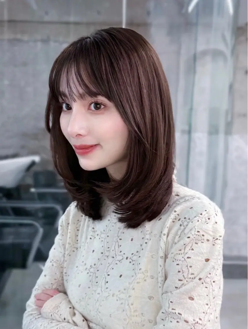 ミディアム カット 縮毛矯正 【顔まわりレイヤー/ 髪質改善/今崎太河】のヘアスタイル
