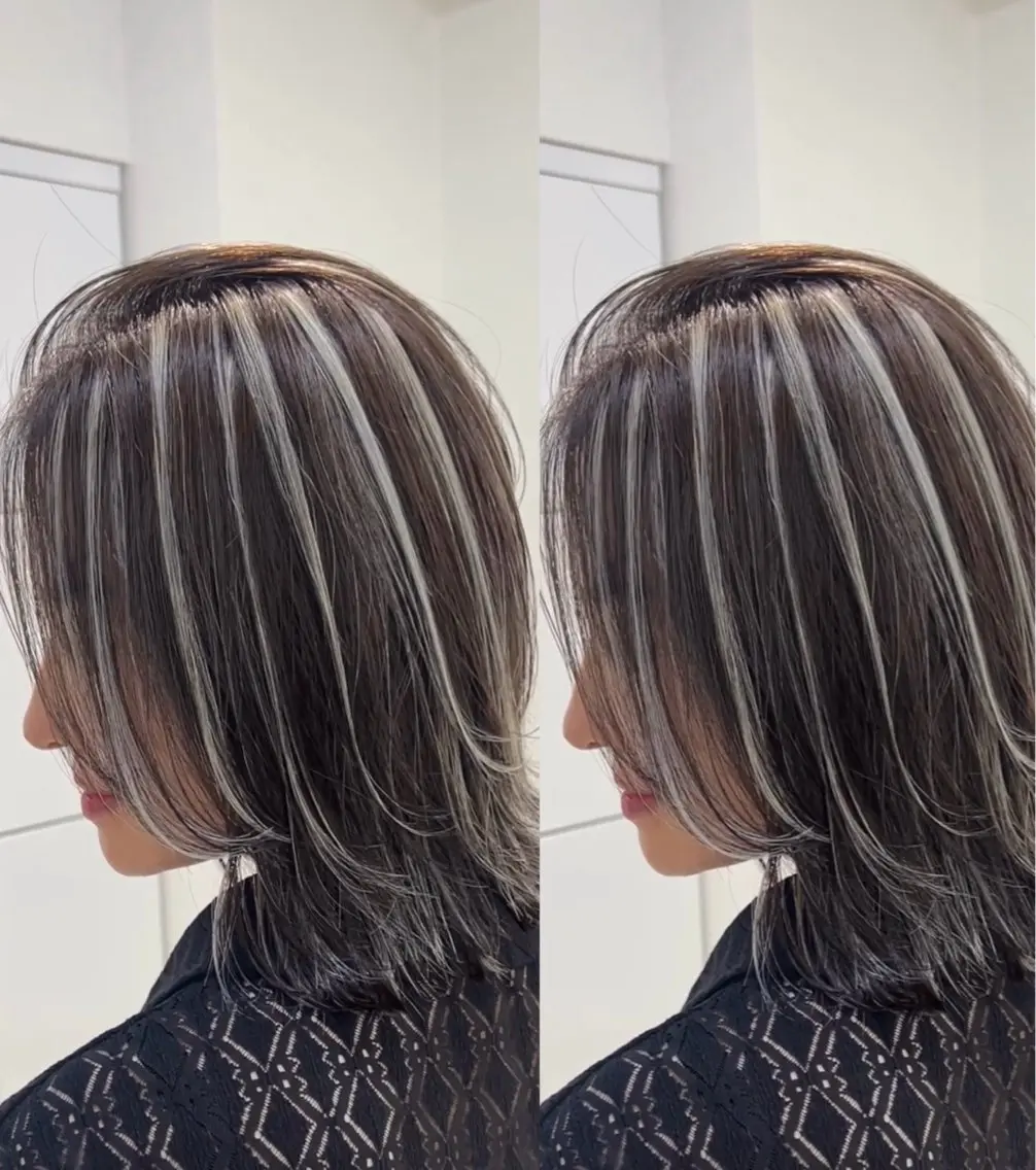 セミロング カラー ハイライトカラー ハイライト カット ヘアカラー トリートメント 表参道/ハイライト バレイヤージュのヘアスタイル