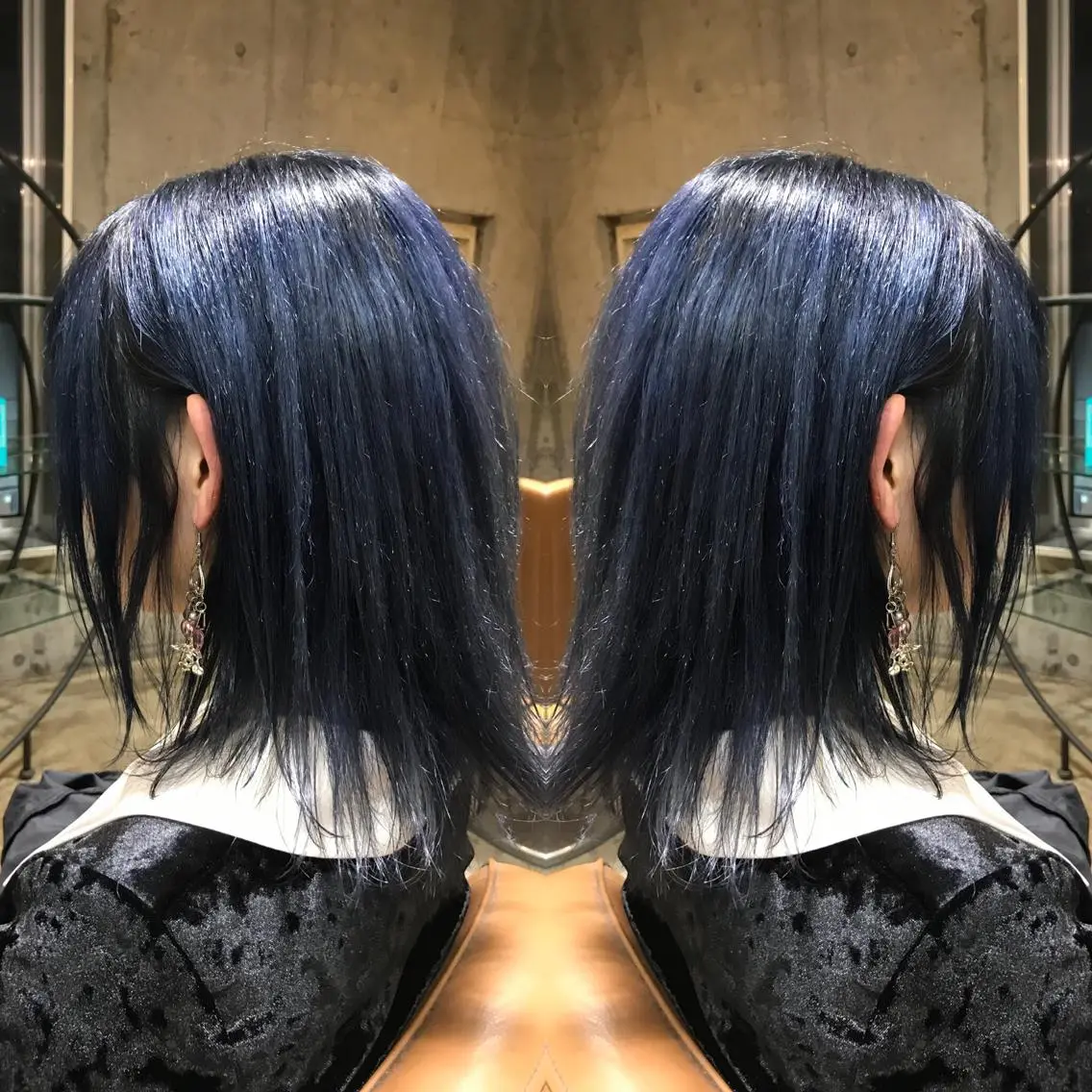ミディアム カラー パーマ ヘアアレンジ メンズ キッズ ネイル マツエク・マツパ ブルーカラー ブルーグレー ブルー サロンドミルク 原宿のヘアスタイル