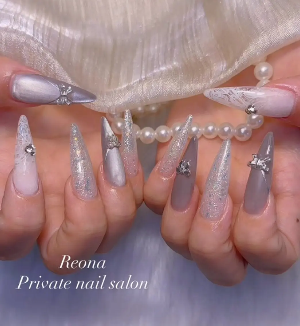 ネイル ハート マグネットネイル ミラーネイル 夏ネイル Reona Nailのネイルデザイン