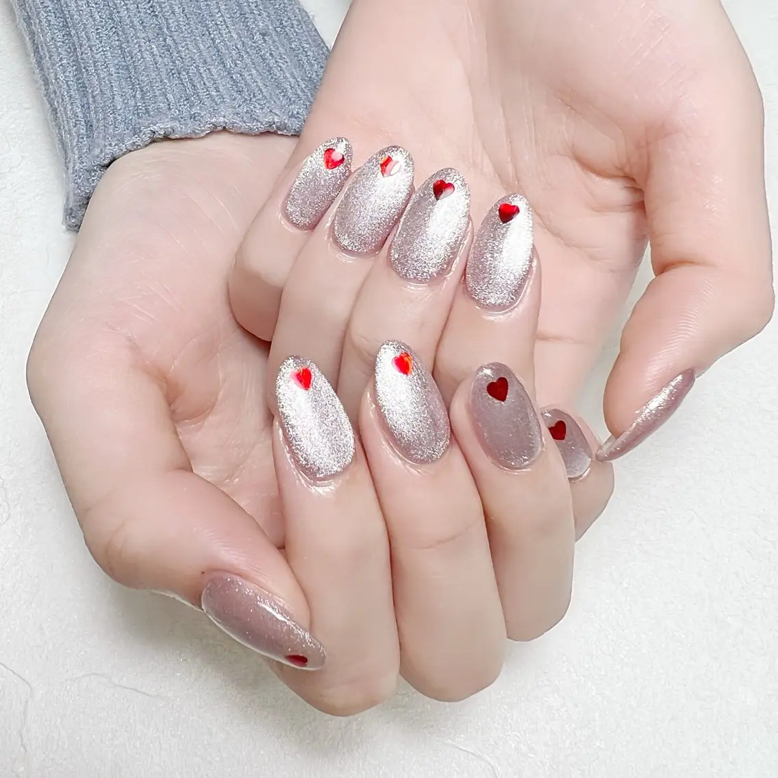 ネイル ハート マグネットネイル オフィスネイル ピンク rouse nail RISATOのネイルデザイン