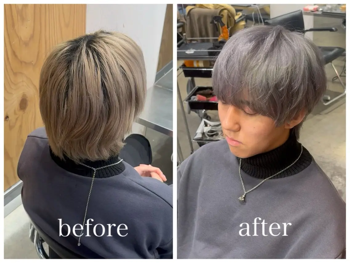 ショート カラー メンズ メンズブリーチ ブリーチ シルバー 新宿 似合わせカラー HINAのヘアスタイル