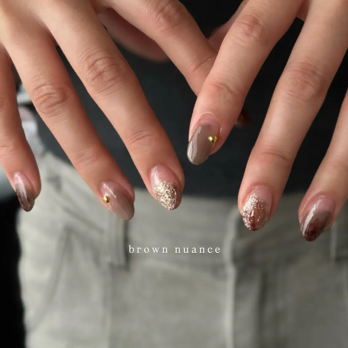 ネイル ブラウン ニュアンスネイル mieux MAOのネイルデザイン