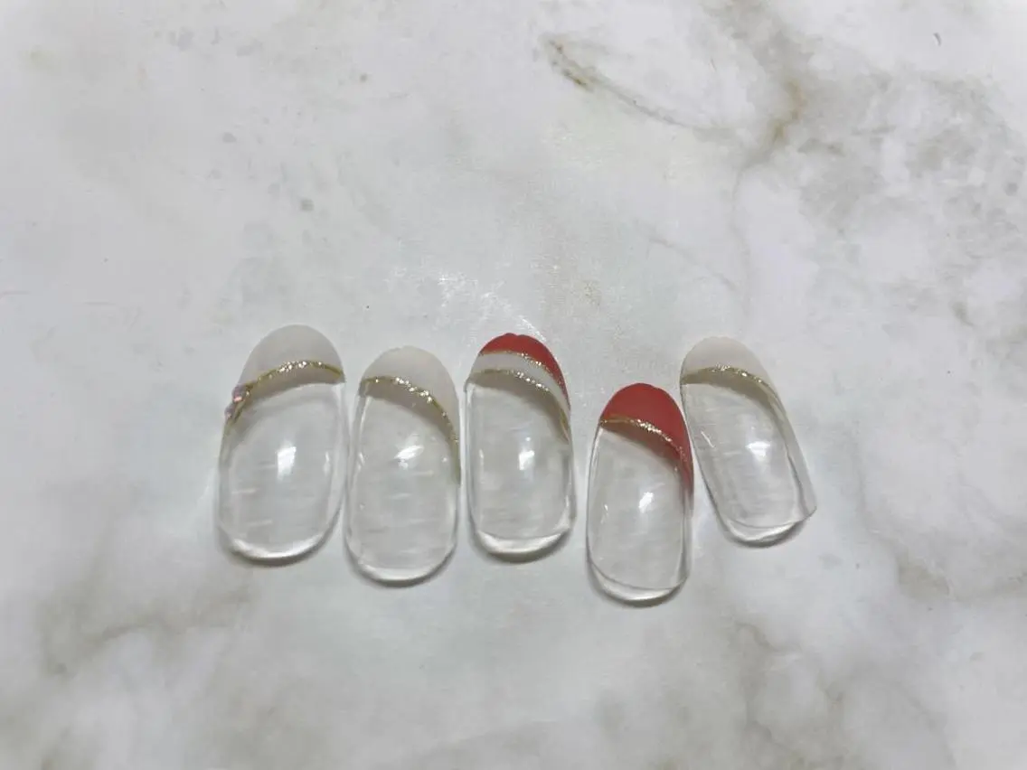 ネイル ダブルフレンチ フットネイル フレンチネイル ジェルネイル ハート mogunail &blowのネイルデザイン