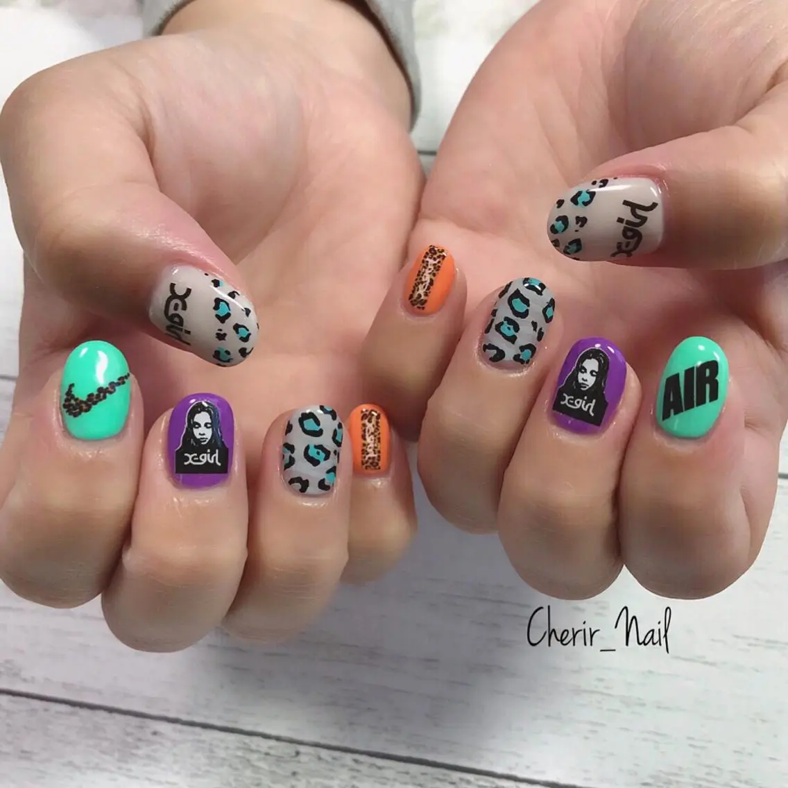 ネイル アニマル柄 カジュアル 持ち込み パステルネイル ショートネイル Cherirnail kaoriのネイルデザイン