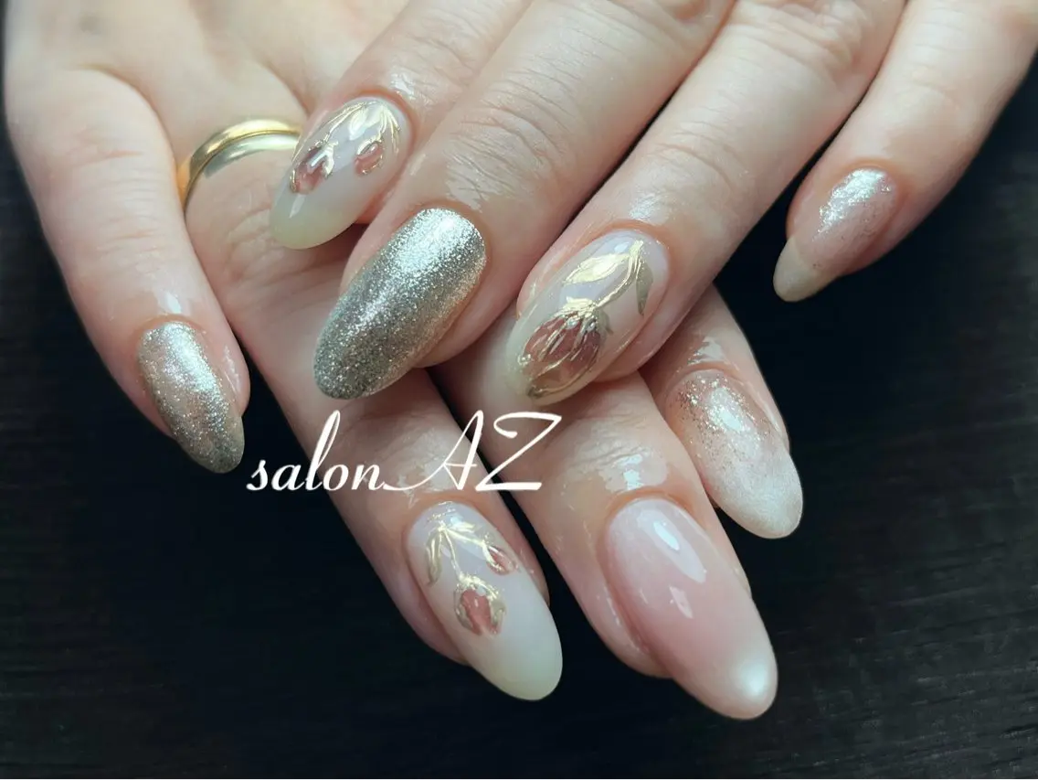 ネイル 桜ネイル 長さ出し フットネイル フレンチネイル ジェルネイル ハンドネイル salon AZのネイルデザイン