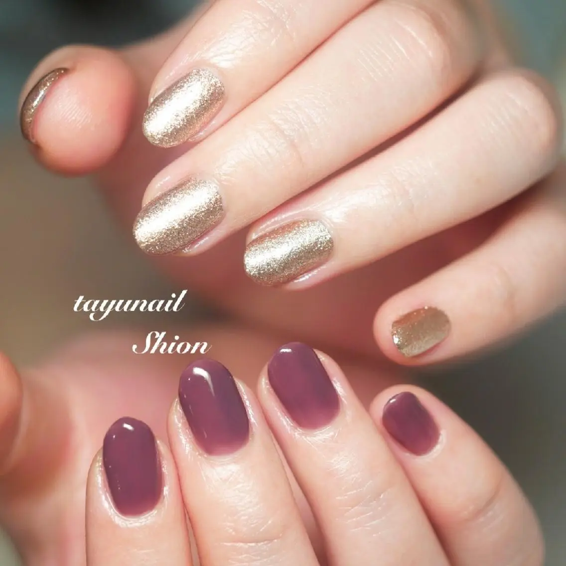 ネイル ブルー ブラウン ジェルネイル ゴールド キラキラネイル ネイルサロン 【たゆnail】のネイルデザイン