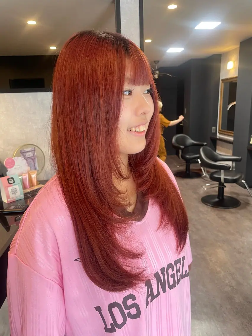 ロング カラー ブラウンカラー オレンジ オレンジブラウン カット ヘアカラー  ︎︎ 寧音のヘアスタイル