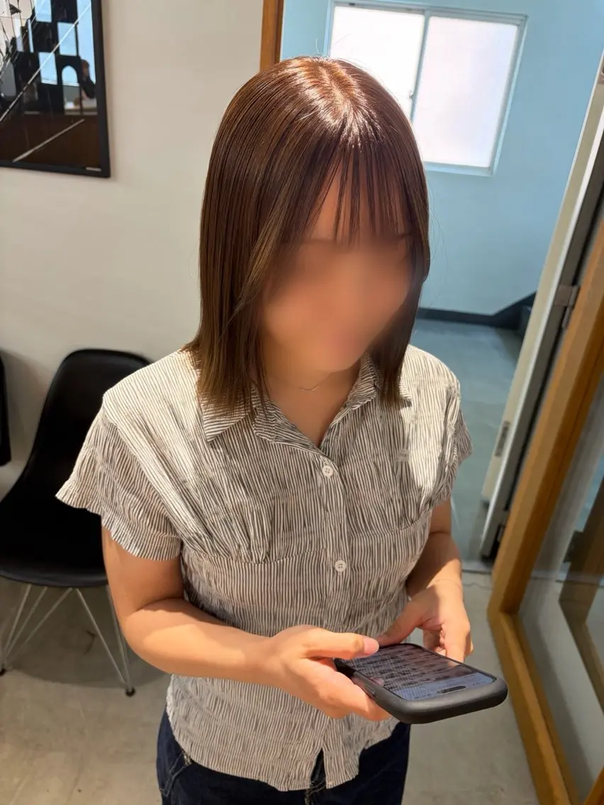 ミディアム ヘアカラー 縮毛矯正 かすみ/名駅徒歩5分 /カットモデルのヘアスタイル