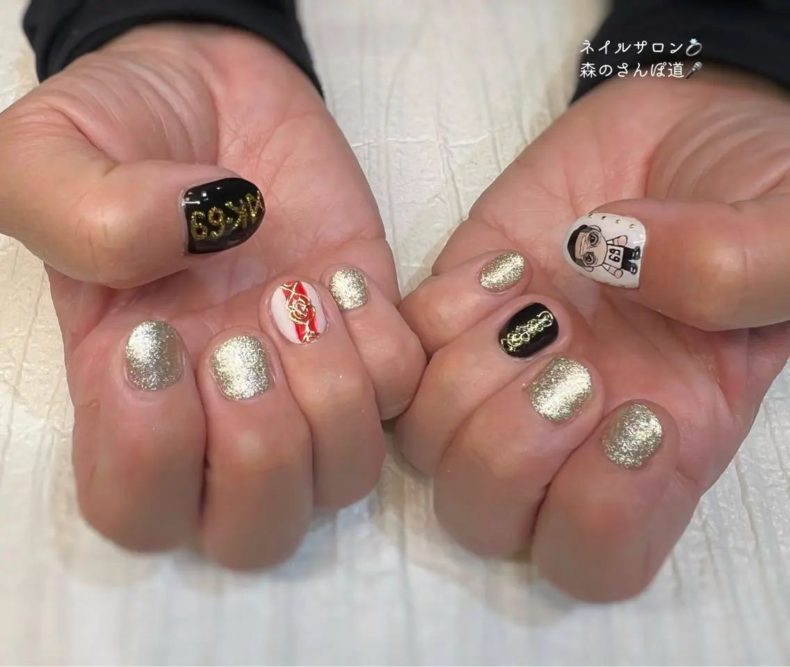 ネイル ハンドネイル ショートネイル 森のさんぽ道のネイルデザイン