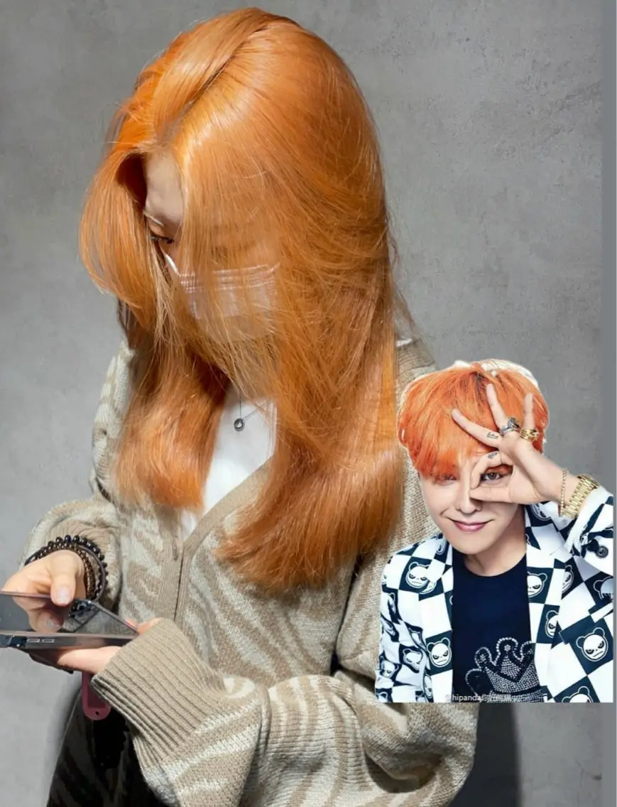 ロング カラー オレンジ レイヤーカット カット ヘアカラー 🇰🇷ハイトーン× 韓国レイヤー레이어드のヘアスタイル