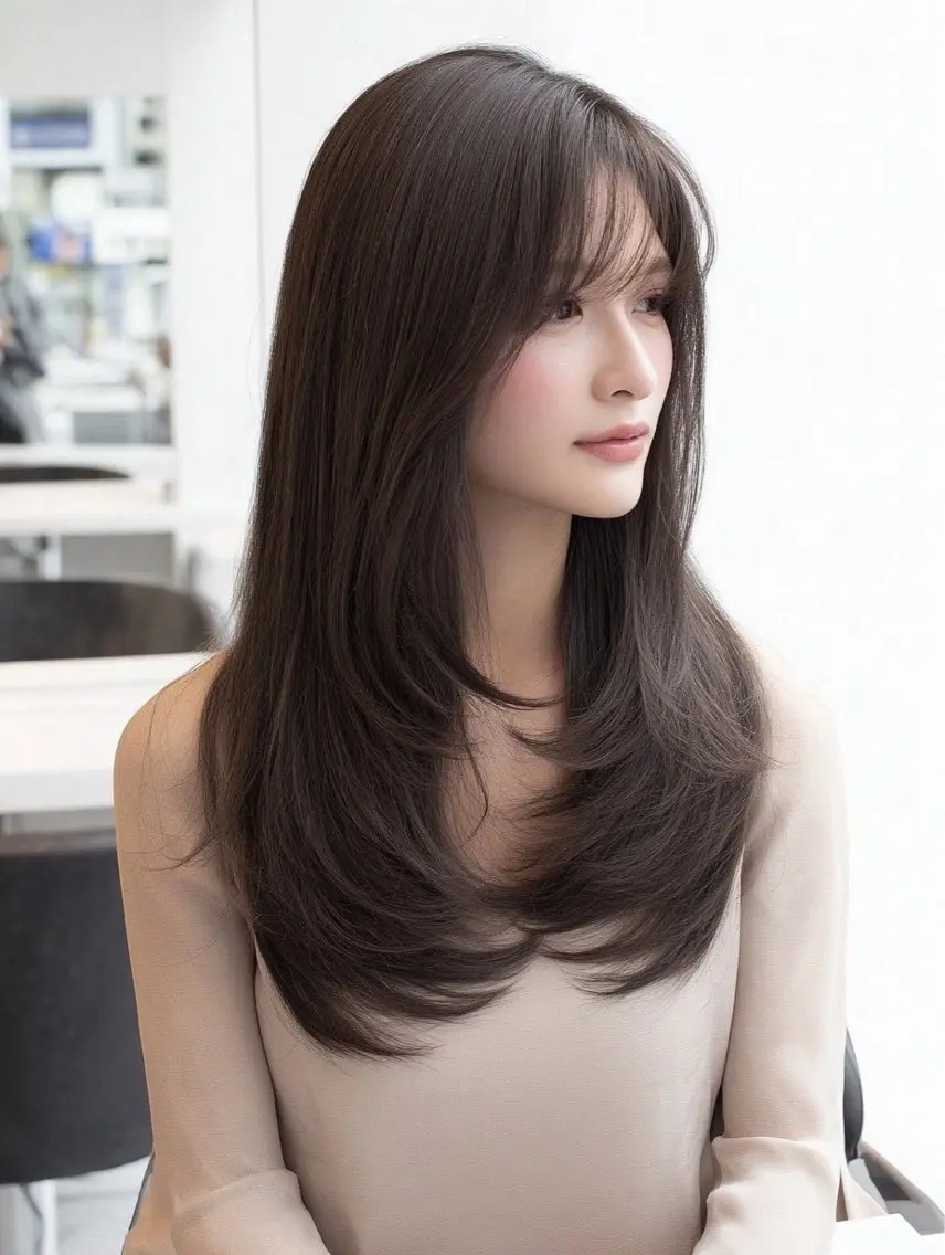 ロング 縮毛矯正 絶対綺麗な暖色カラー 🎯あります✨増渕✨のヘアスタイル