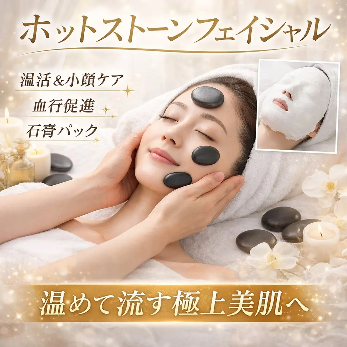 \温活小顔★/ホットストーンフェイシャルリンパ+石膏パック70分の写真
