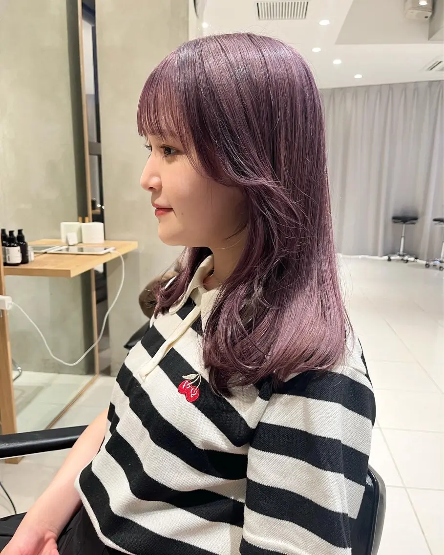 ミディアム カラー 黒髪 ブリーチ ケアブリーチ カシス ディープラベンダー stylist ◎RUKI.のヘアスタイル