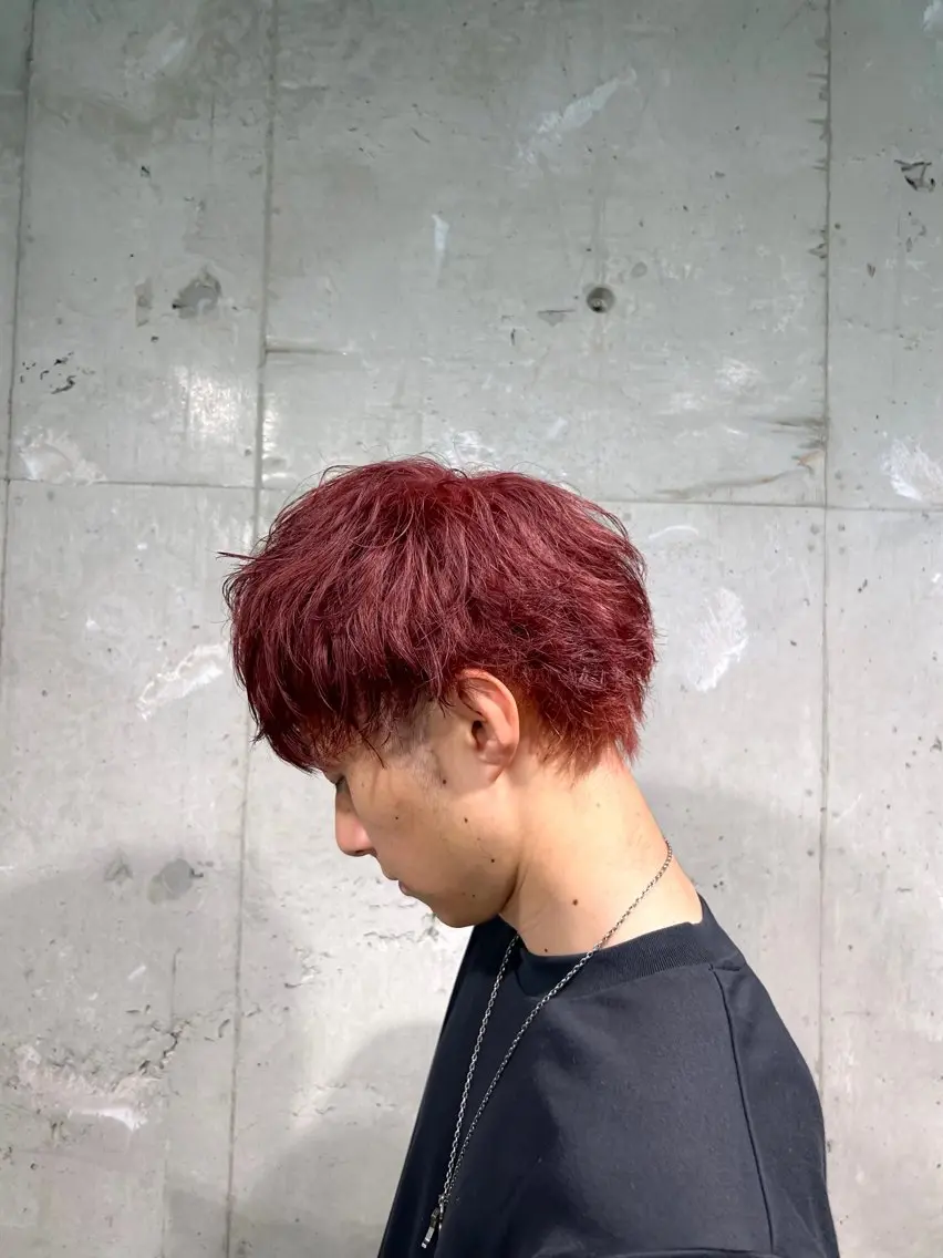 ショート カラー パーマ ヘアアレンジ メンズ ピンクカラー レッドカラー 【縮毛矯正ブリーチ】 MANATO🌈のヘアスタイル