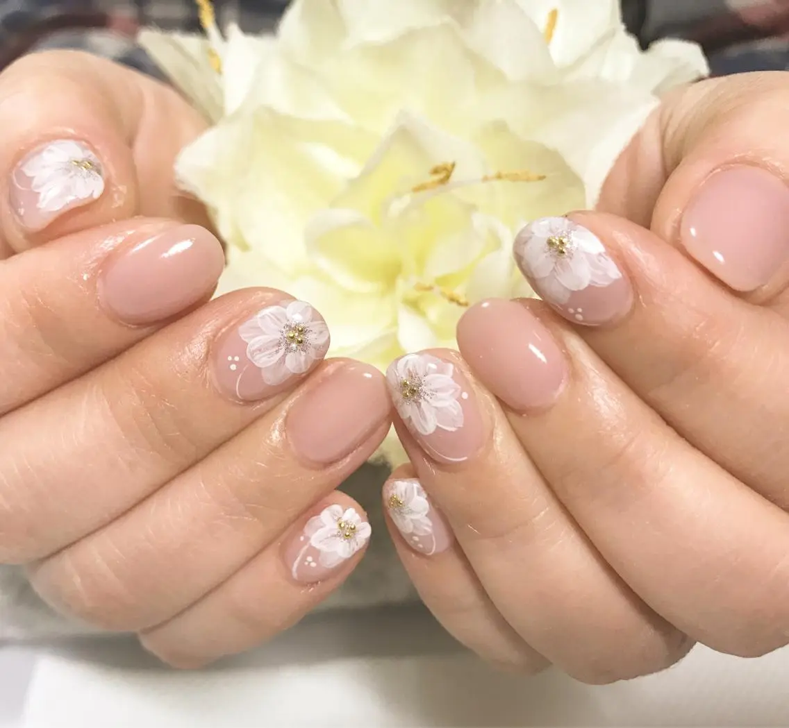 ネイル 入学式 フラワーネイル フットネイル 卒業式 シンプルネイル nail fufla ♡yamane♡のネイルデザイン