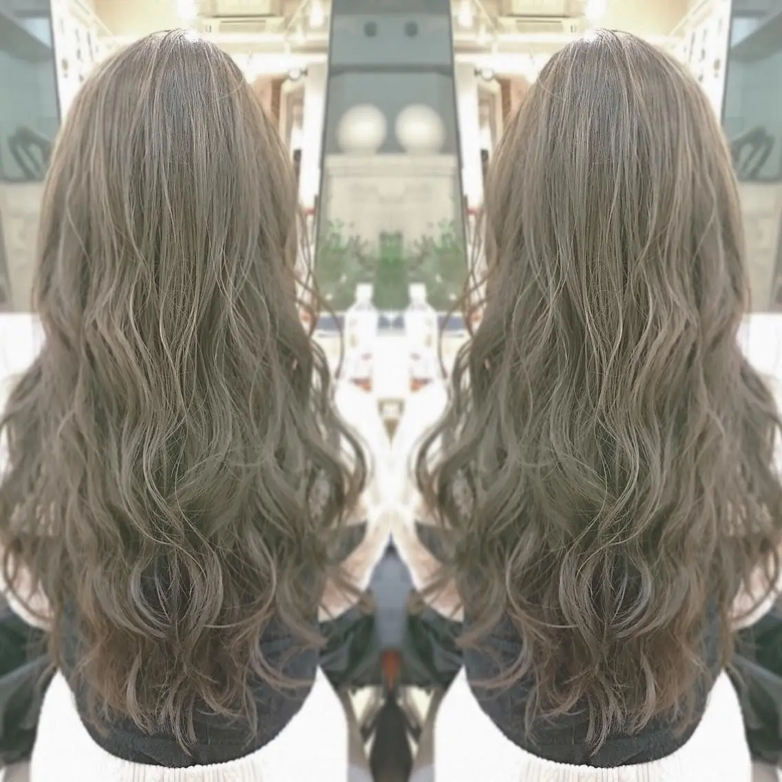 ロング カラー パーマ ヘアアレンジ グレージュ エグチ アキラのヘアスタイル