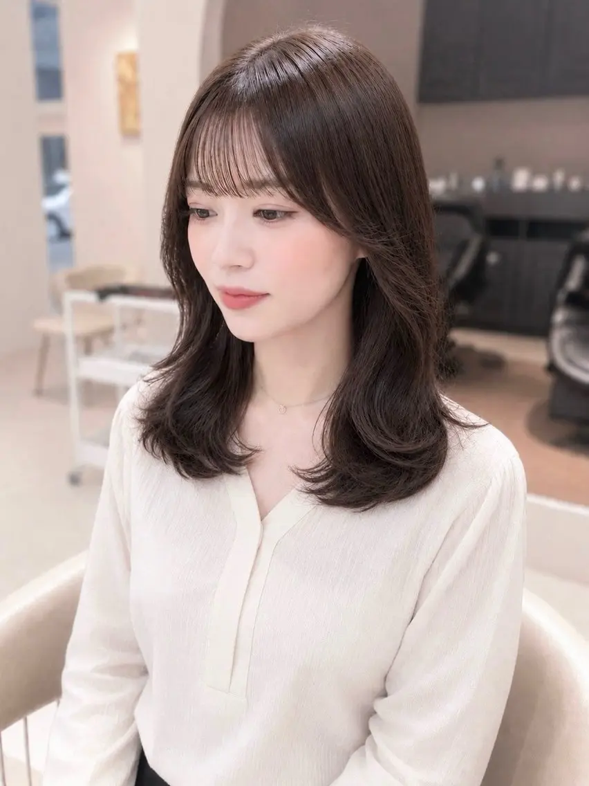 ミディアム カラー カット ヘアカラー トリートメント moeka レイヤー /艶カラー/韓国のヘアスタイル