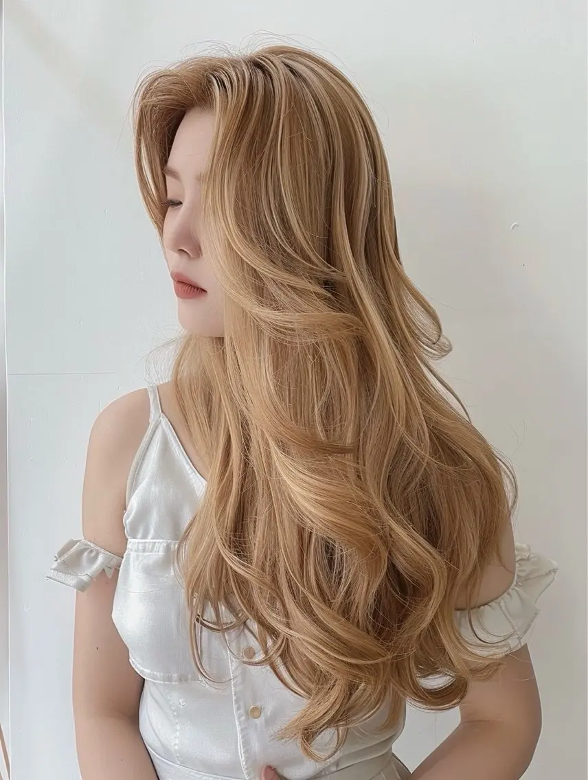ロング カラー ブリーチ ブロンド ハイトーンカラー レイヤーカット ロング シールエクステ♦️ レイヤー♦️福田晃大のヘアスタイル