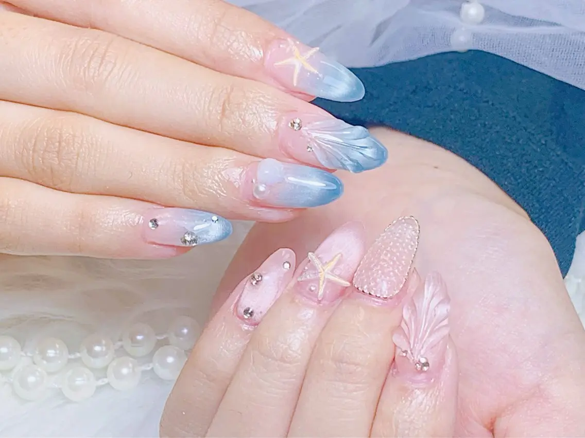 ネイル チークネイル 長さ出し フラッシュネイル フレンチネイル グラデーション ハンドネイル AN NAIL SALONのネイルデザイン