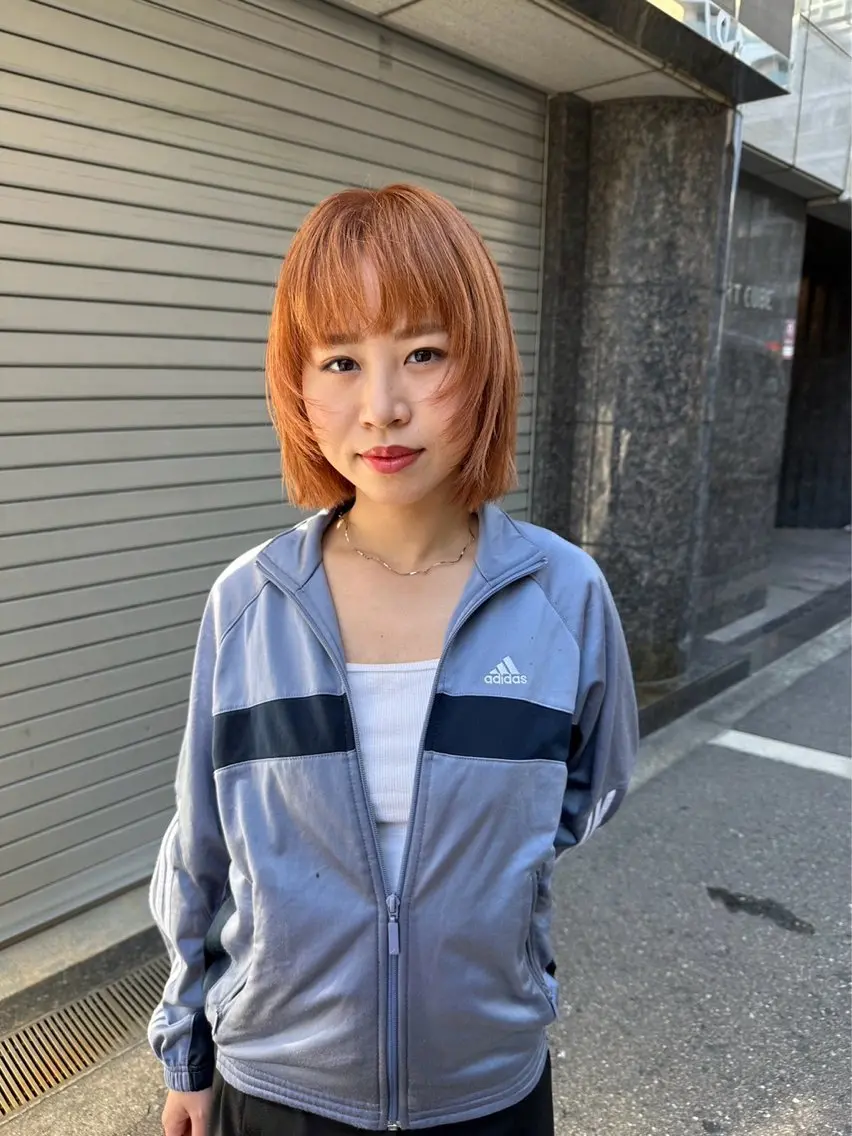 ショート カラー ブリーチ ブリーチなしカラー オレンジ カット ヘアカラー トリートメント 心斎橋/レイヤー/ パーマ/モエのヘアスタイル