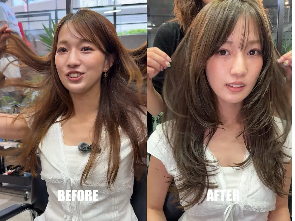 ロング ロングレイヤー アッシュ アッシュブラウン ラベンダーベージュ ボブ カット ヘアカラー レイヤーカット\ウル フ　chinatsuのヘアスタイル