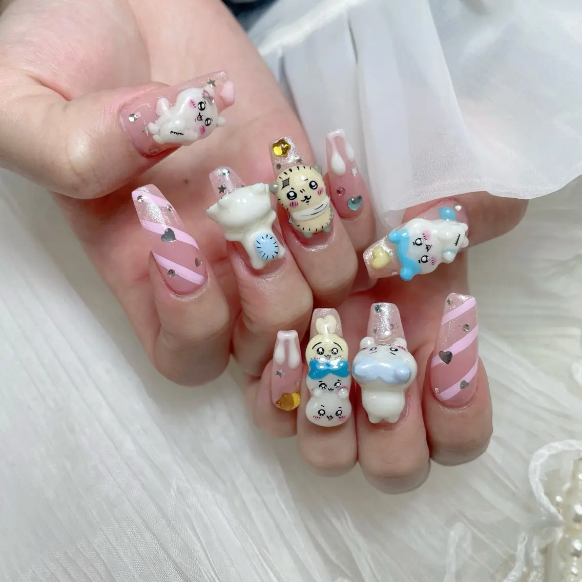 ネイル チークネイル クリアネイル ガーリー キラキラネイル 韓国ネイル princess スカルプ専門店のネイルデザイン